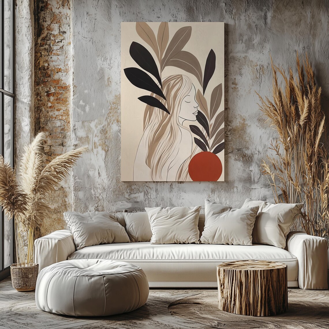 Minimalist Botanical Woman Line Art Earthy Leaves Flowing Hair Poster - Image 8