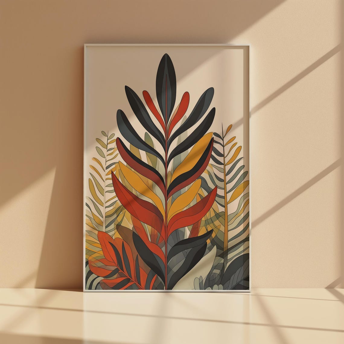 Warm Autumn Leaf Abstract Botanical Symmetric Earthy Tones Art Poster - Image 7