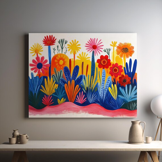 Matisse Inspired Garden Bold Colorful Cut Out Flowers Vibrant Wall Art Print