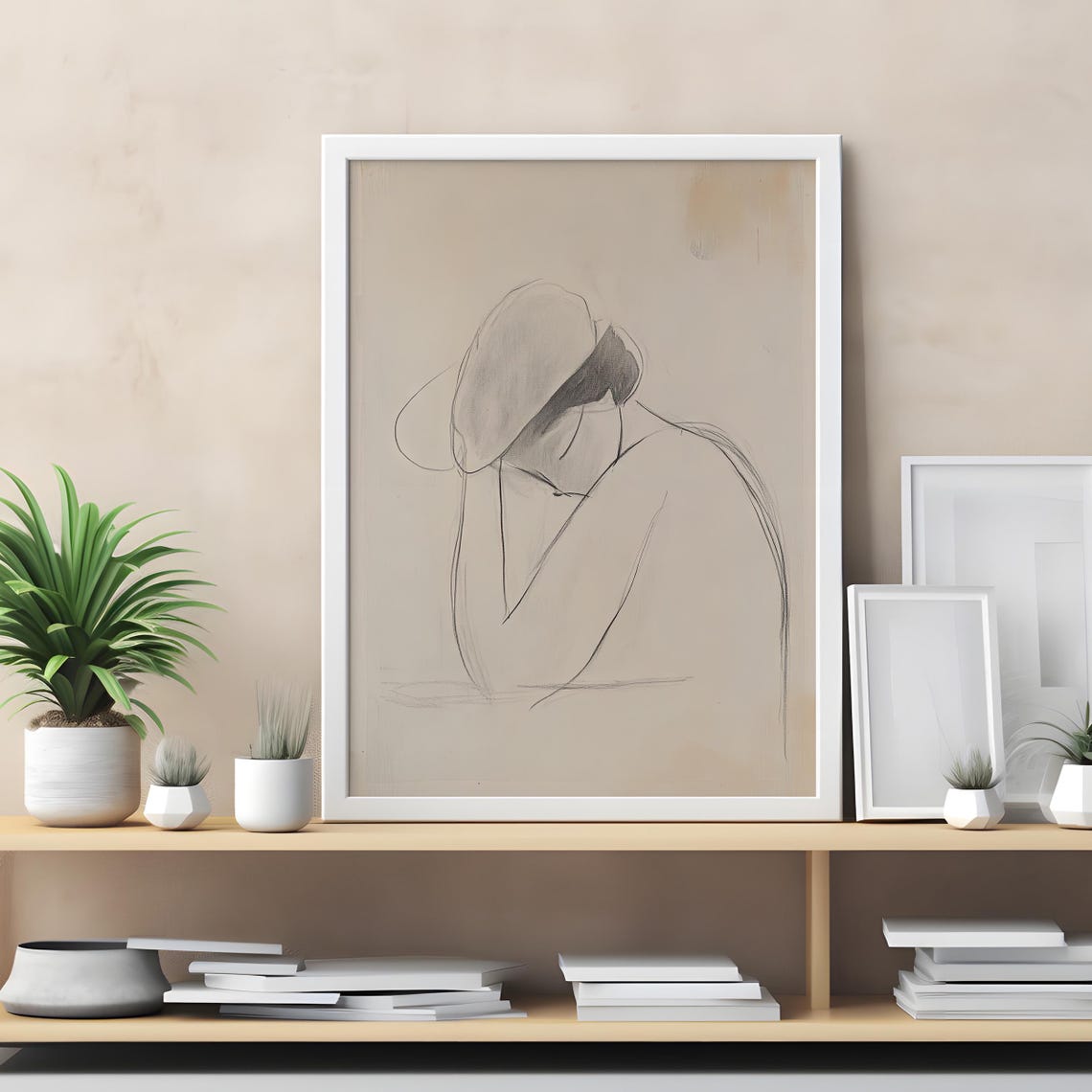 Contemplative Figure Minimalist Charcoal Sketch Line Art Poster - Image 6