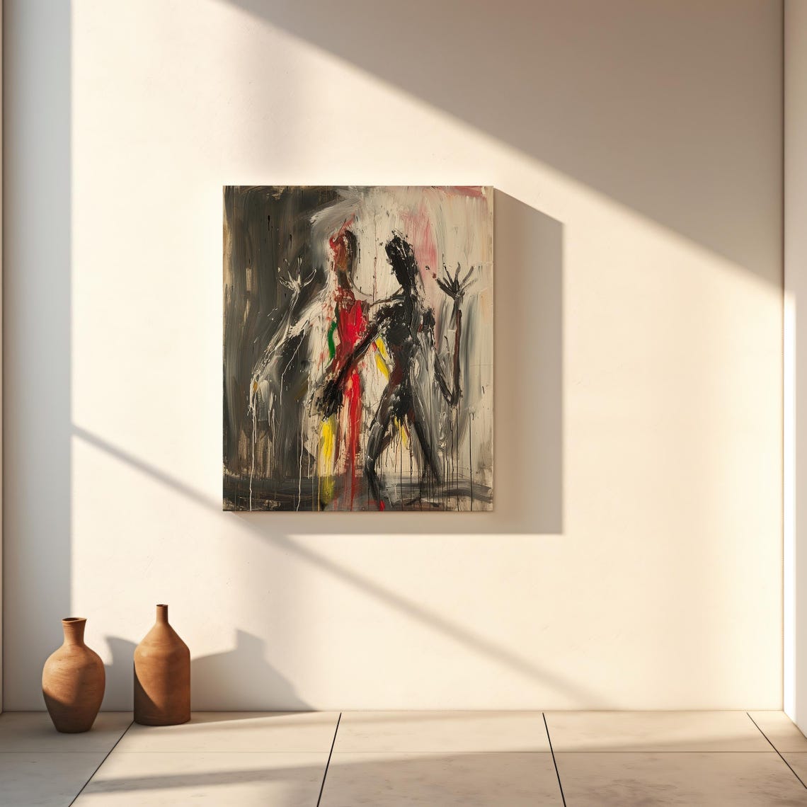 Expressionist Dual Figures Abstract Painting Red Black Drips Poster - Image 2