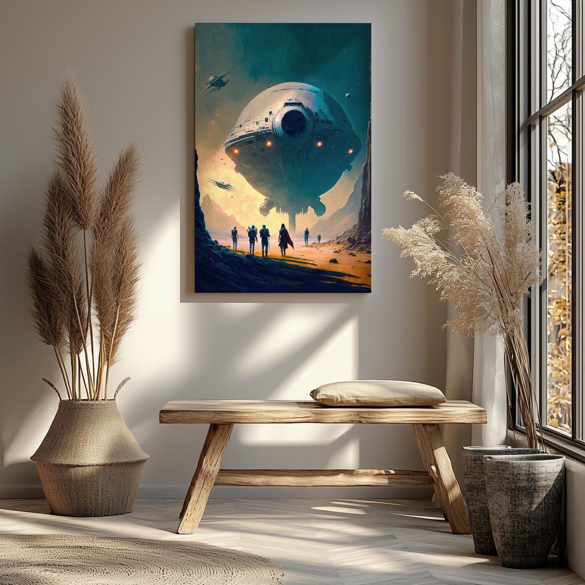 Giant Spaceship Desert Sci Fi Astronauts Retro Space Art Poster - Image 3