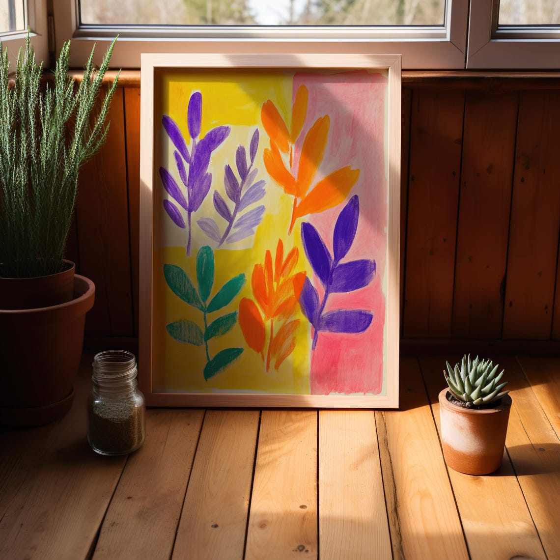 Vibrant Botanical Abstract Art Colorful Leaves Yellow Pink Poster - Image 7