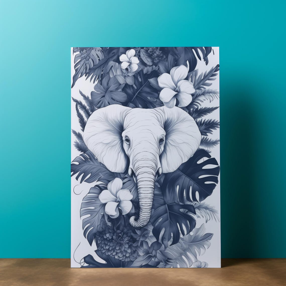 Monochrome Elephant Tropical Leaves Jungle Wildlife Safari Art Poster - Image 5