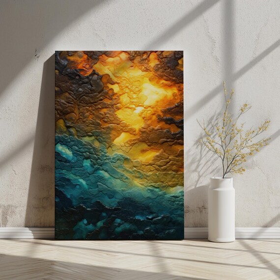 Textured Abstract Earth Tones Art Fluid Organic Design Warm Blue And Gold Wall Art Modern Abstract Print Instant
