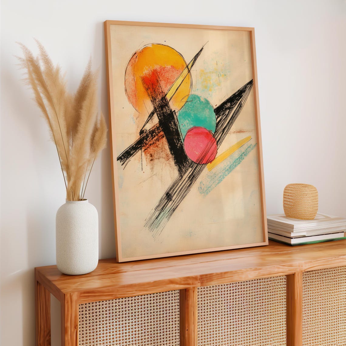 Cosmic Geometric Abstract Art Colorful Circles Bold Black Lines Poster - Image 6