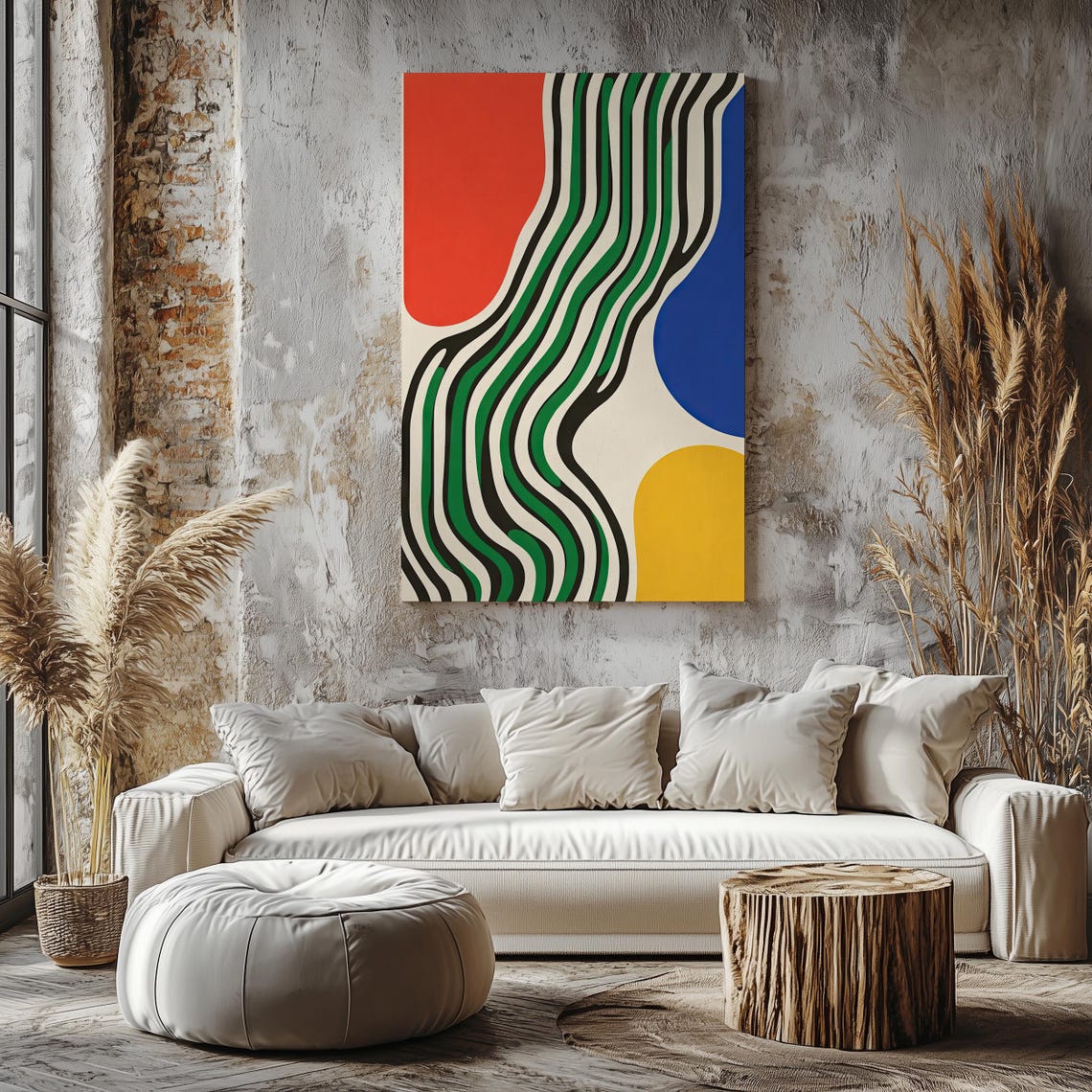 Retro Wavy Stripes Abstract Art Red Blue Yellow Color Block Poster - Image 5