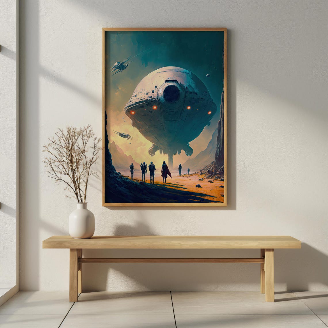 Giant Spaceship Desert Sci Fi Astronauts Retro Space Art Poster - Image 7
