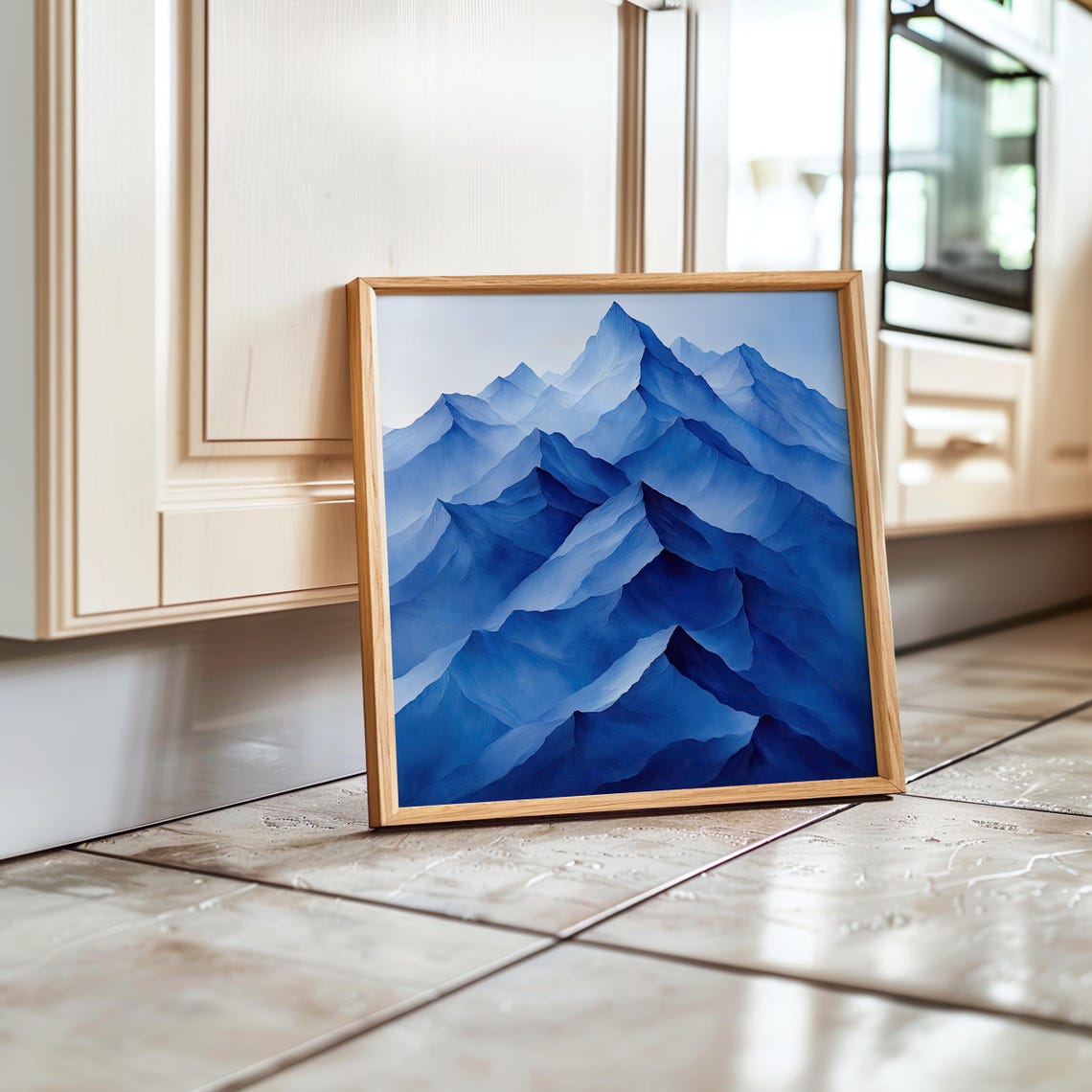 Abstract Mountain Peaks Art Print Geometric Landscape In Modern Blue Tones Contemporary Wall Decor Wall Art Ai Art - Image 7