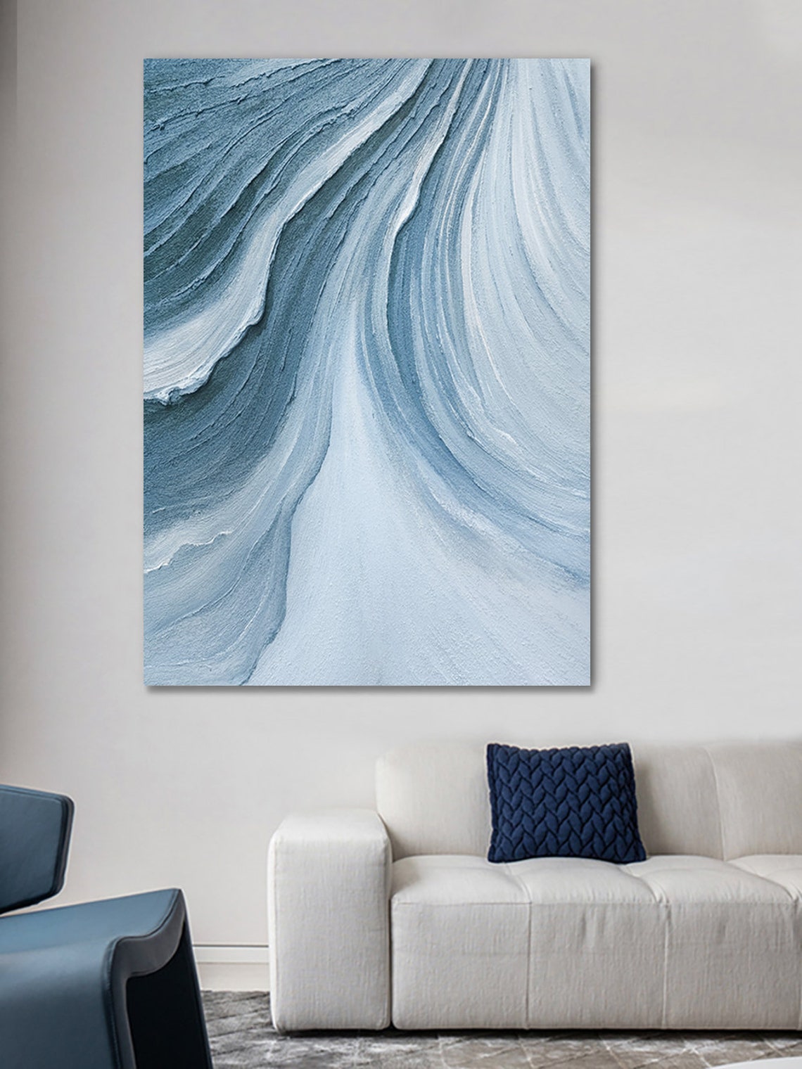 Time River Blue Wavy Abstract 3D Textured Canvas Modern Wall Art - Image 5