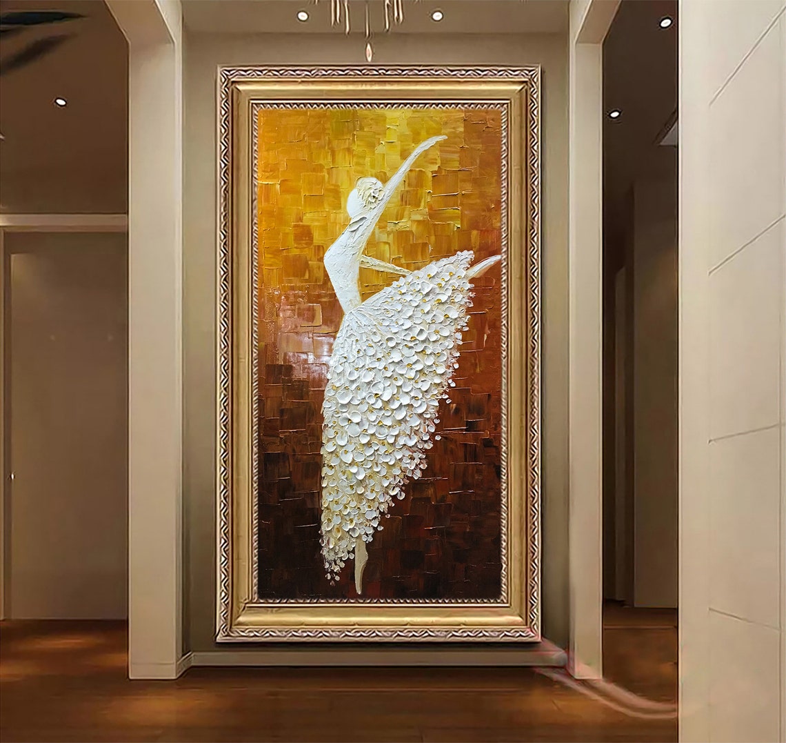 White Ballerina Dancer Petal Tutu Golden Bronze Oil Painting Poster - Image 6