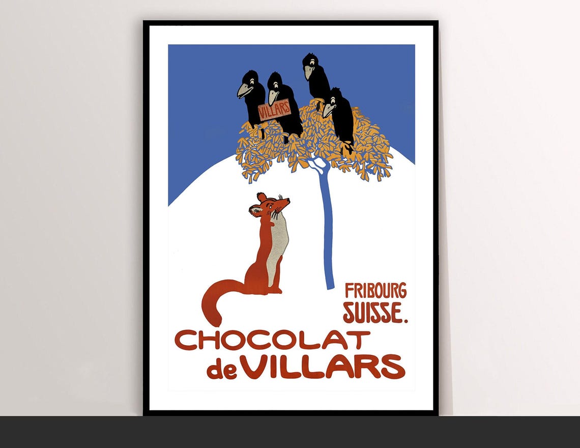 Chocolat de Villars Vintage Swiss Chocolate Advertisement Poster