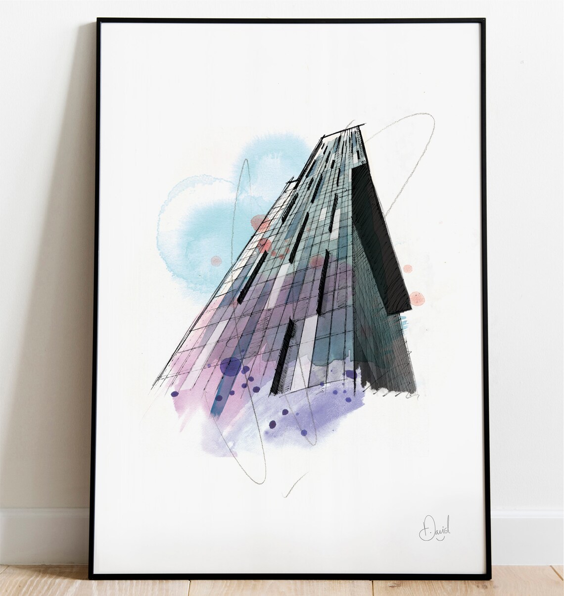 Beetham Tower Manchester Watercolour Cityscape Print