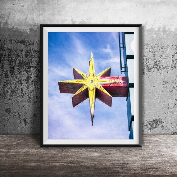 Yellow Neon Starburst Midcentury Roadside Sign Photography Poster