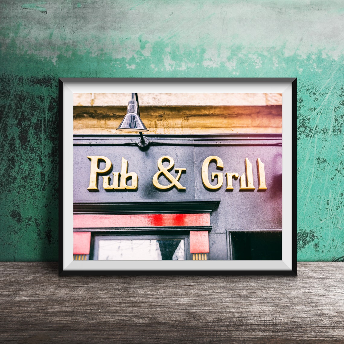 Pub and Grill Gold Lettering Bar Storefront Sign Photography Poster