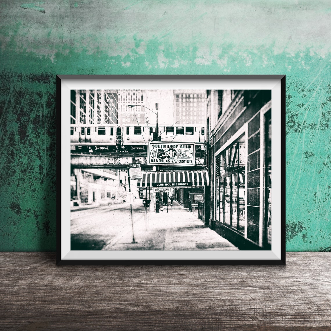 South Loop Club Chicago Elevated Train Black and White Street Poster