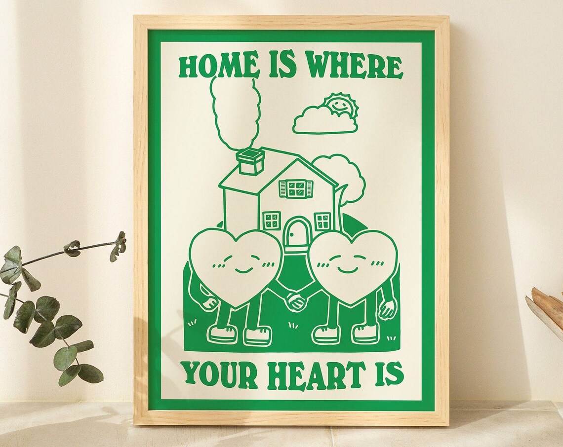 Home Is Where Your Heart Is Hearts House Burnt Orange Line Print - Image 2