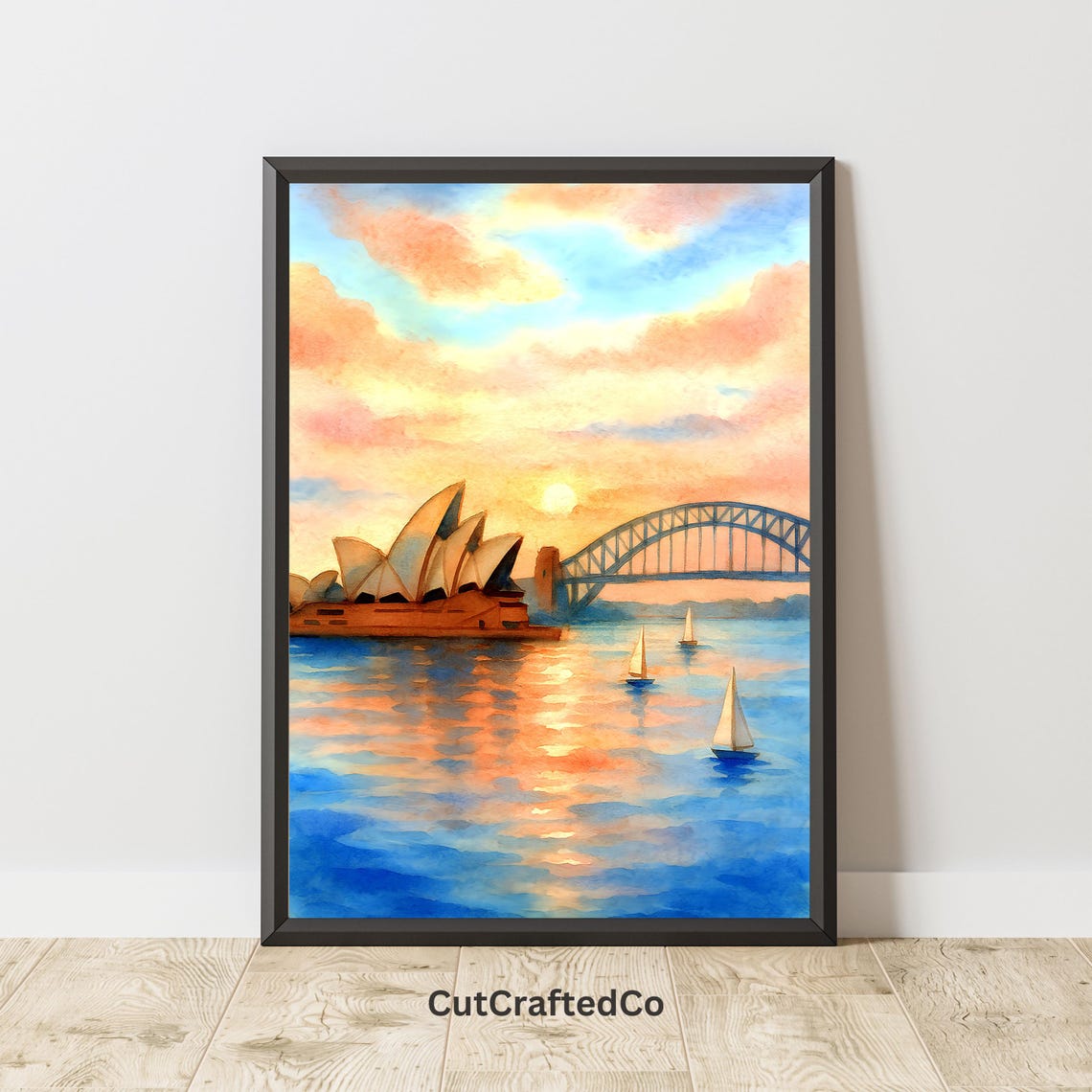 Sydney Australia Harbour Sunset Opera House Watercolor Poster