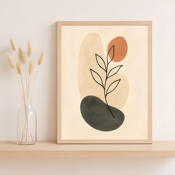 Abstract Botanical Wall Art Minimalist Line Drawing Plant Print Boho Neutral 2x3 Png Poster For Modern Decor