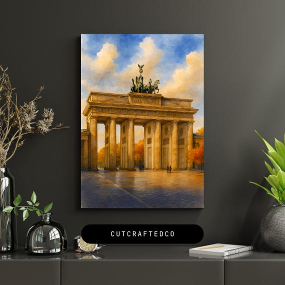 Brandenburg Gate Watercolor Wall Art Berlin Germany European Landmark Autumn Cityscape Travel Decor