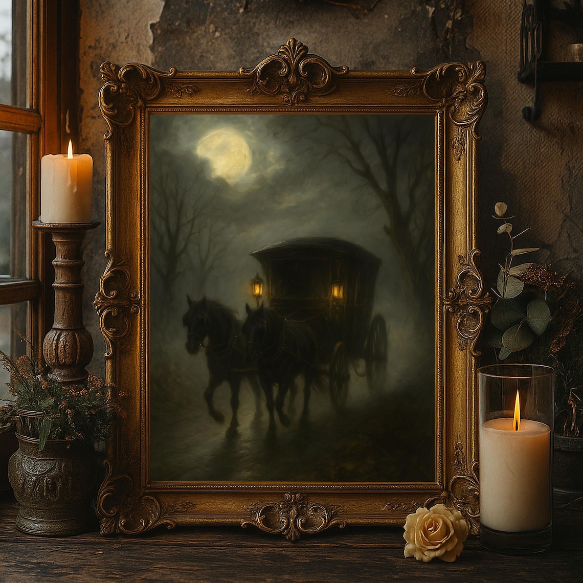 Haunted Carriage Gothic Halloween Art Print