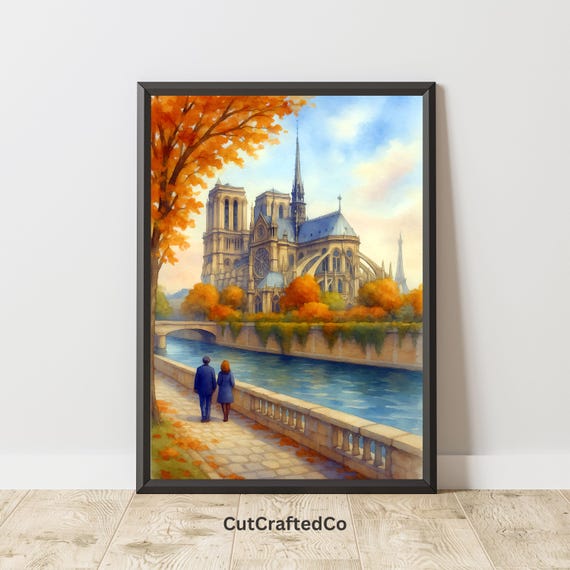 Sainte Chapelle Paris Wall Art Gothic Cathedral Watercolor French Architecture Travel Print Decor