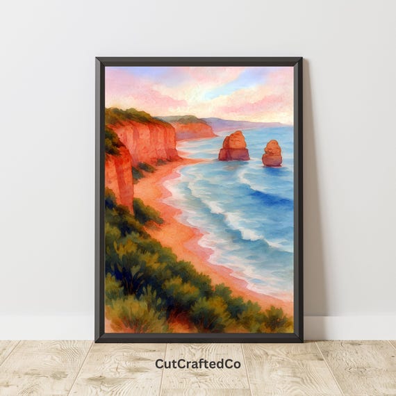 Twelve Apostles Wall Art Great Ocean Road Coastal Print Australia Watercolor Landscape Beach Decor