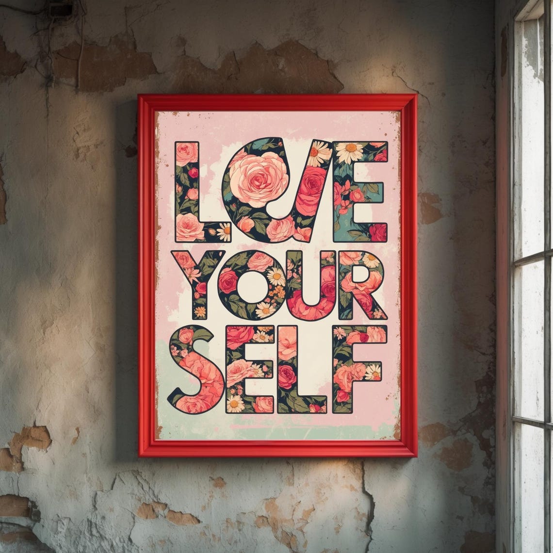 Motivational Quotes Print Love Yourself Wall Art Positive Affirmation Poster Inspirational Quote