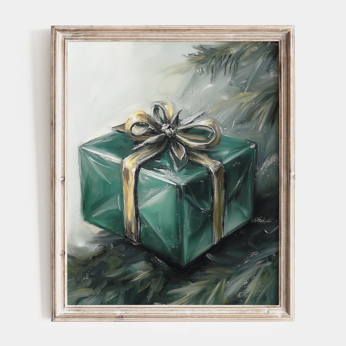 Emerald Green Gift Box With Gold Bow Christmas Still Life Poster