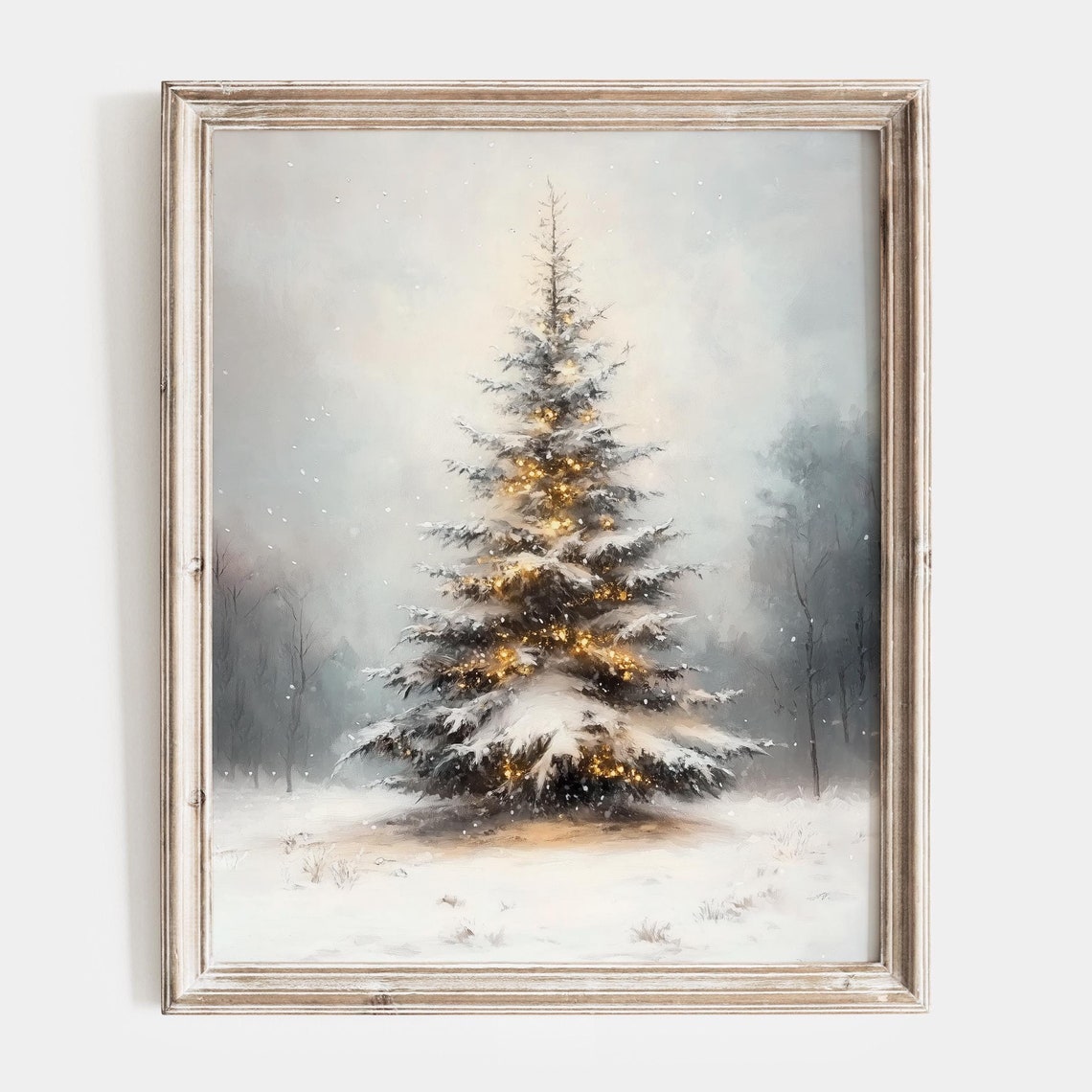 Glowing Christmas Tree with Lights in Snowy Field Winter Poster