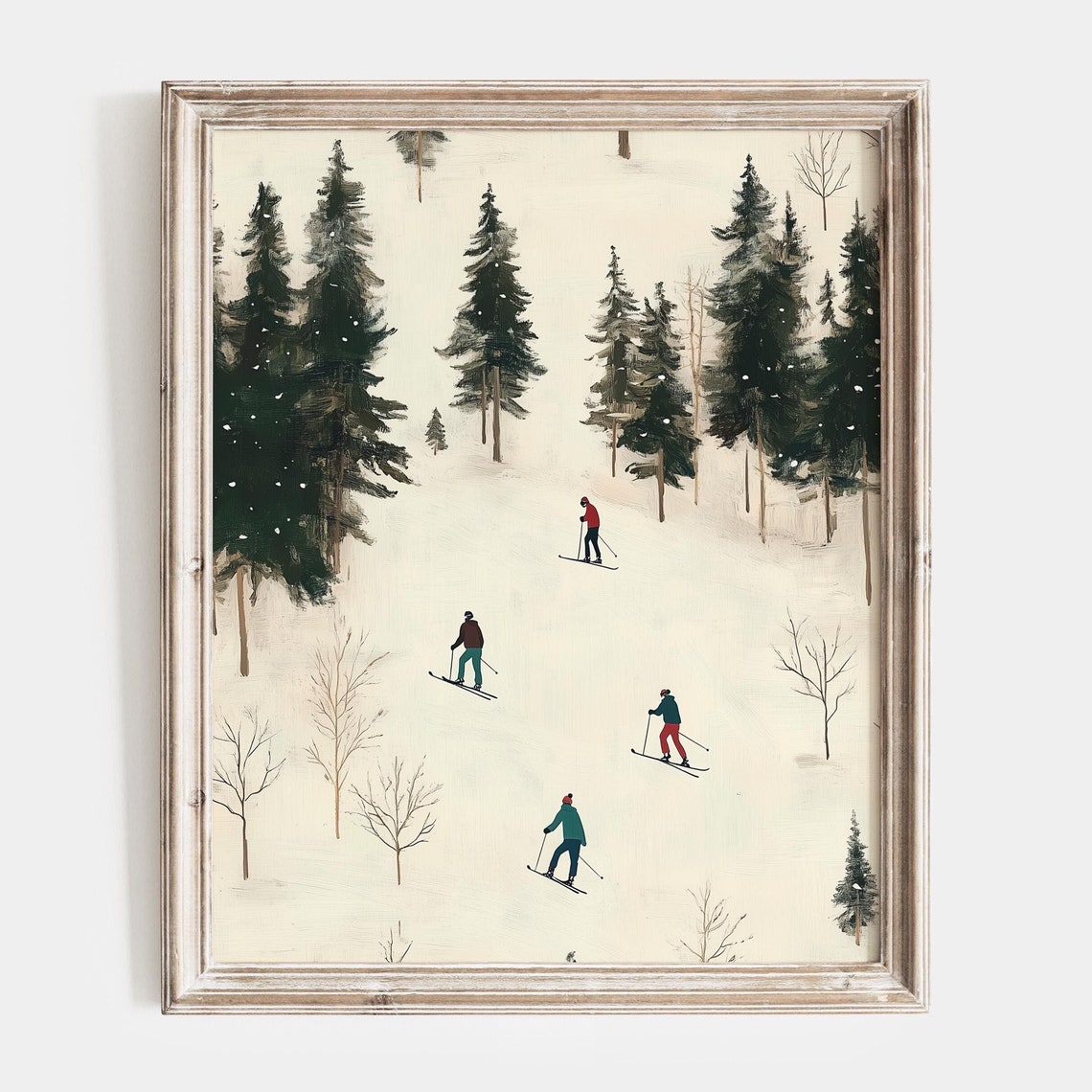 Skiing Landscape Oil Painting Winter Landscape Wall Art Farmhouse Oil Painting Christmas Artwork Holiday Decor Xmas Wall Art