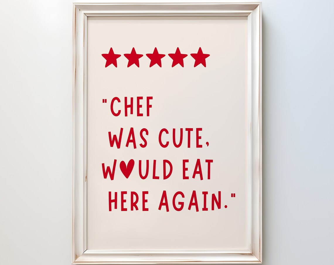 Chef Was Cute Minimalist Heart Kitchen Wall Art