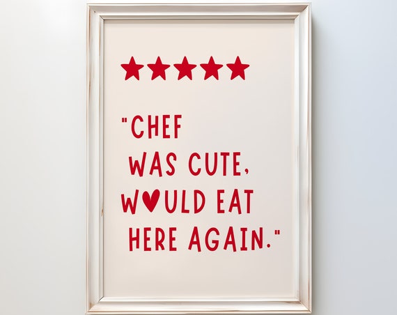 Chef Was Cute Minimalist Heart Kitchen Wall Art