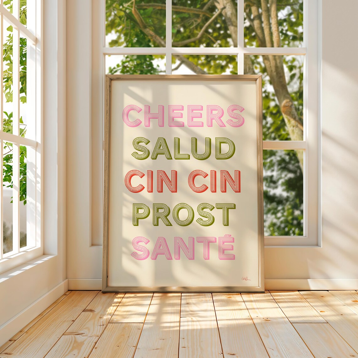 Cheers Salud Kitchen Wine Art Print, Maximalist