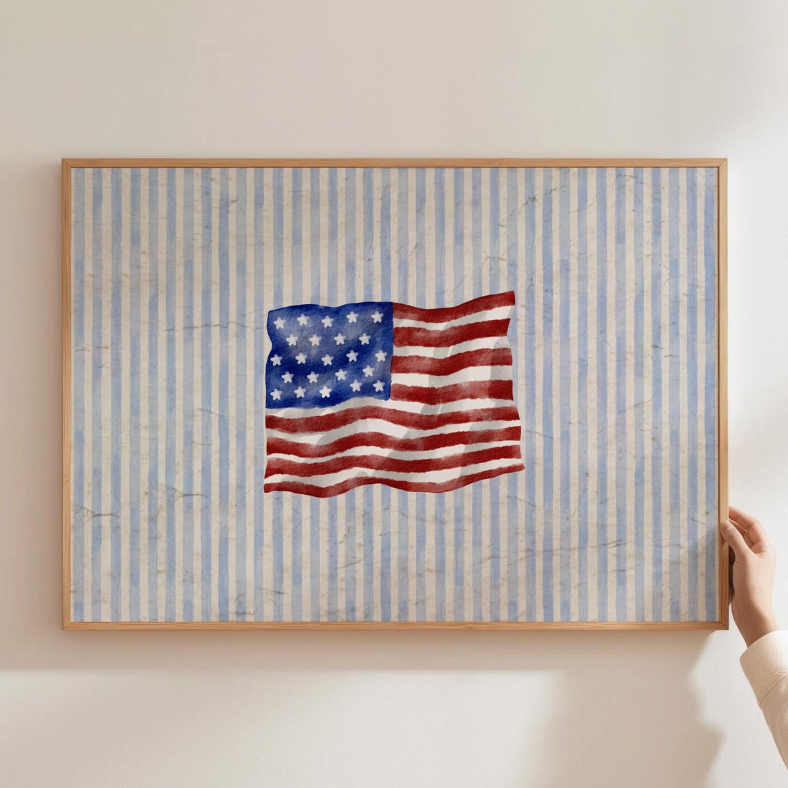 Hand Painted American Flag Watercolor Striped Background Poster