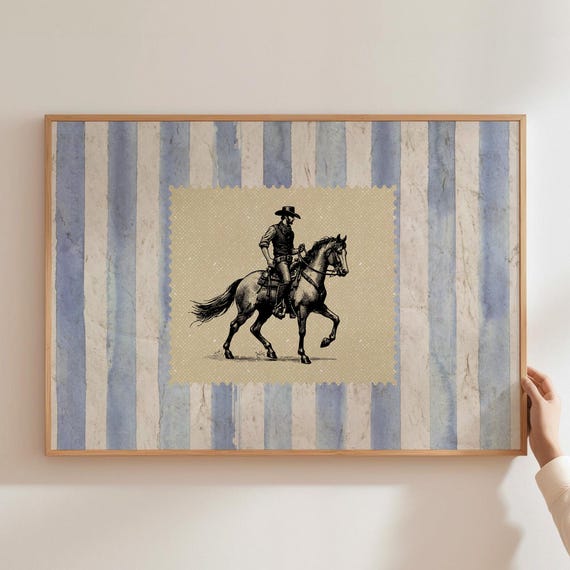 Vintage Striped Rodeo Horse Poster, Western Decor
