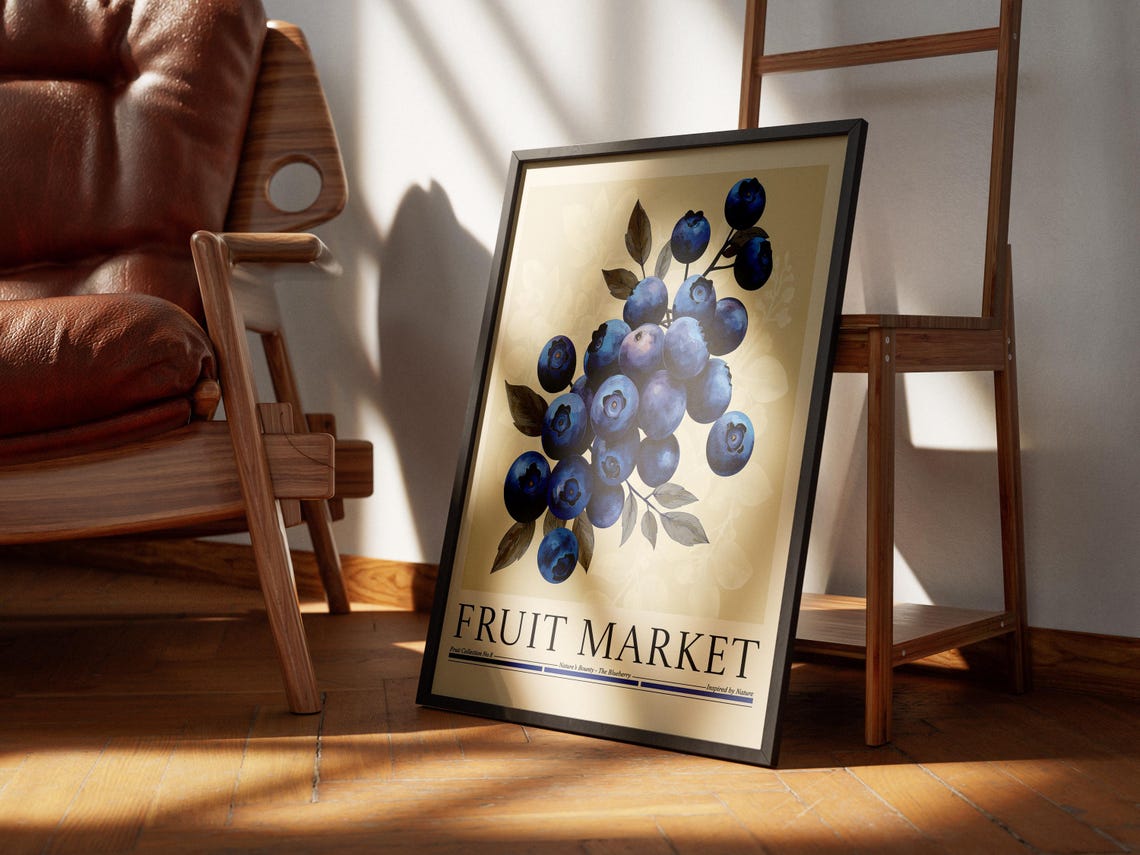 Blueberry Fruit Market, Modern Abstract Kitchen Art - Image 5