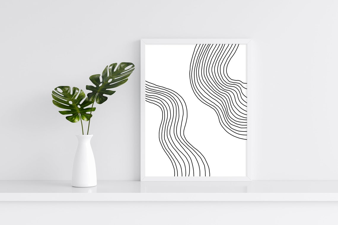 Minimalist Wavy Parallel Line Duo Abstract Neutral Wall Art Print - Image 2