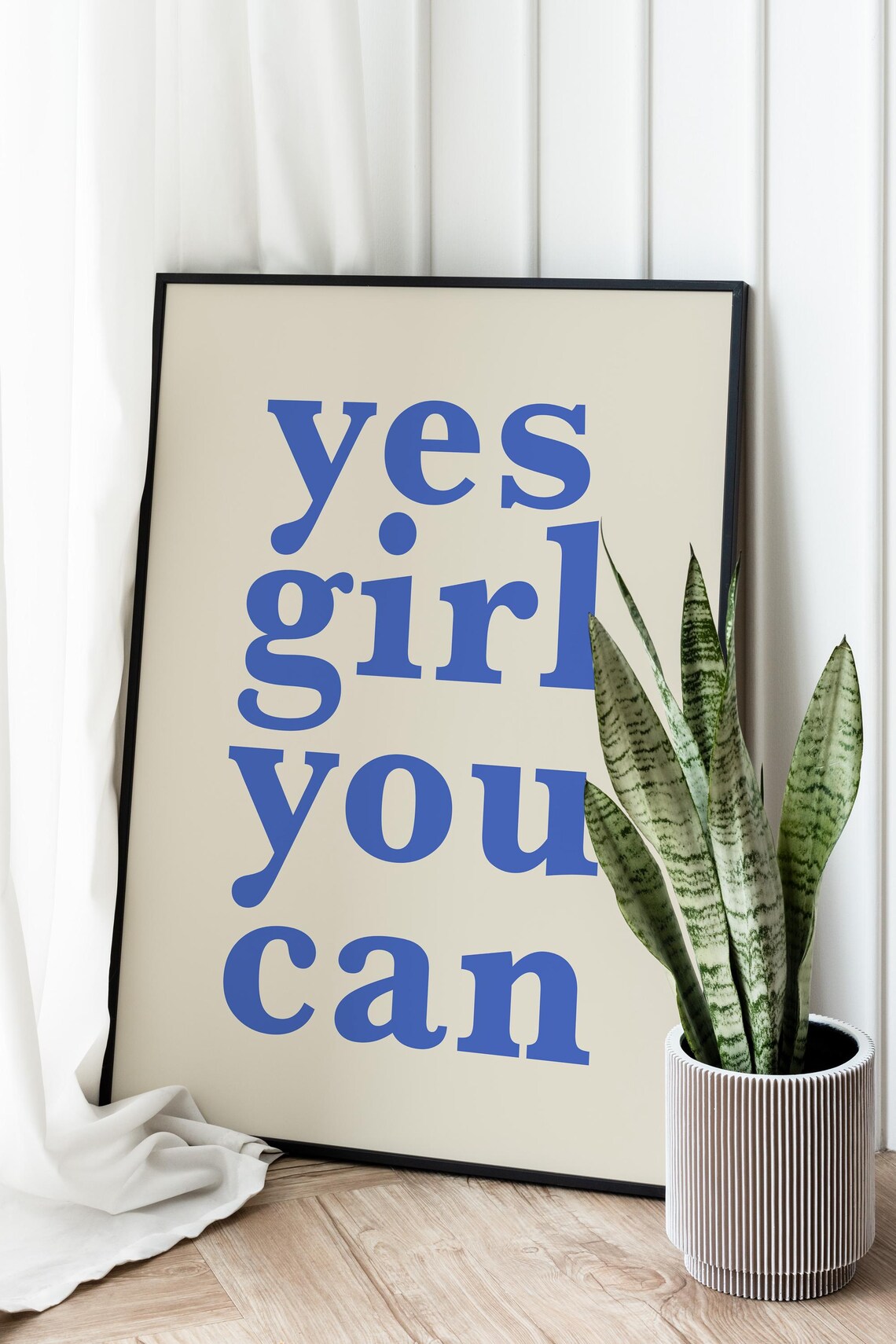 Yes Girl You Can Bold Blue Typography Inspirational Art Poster - Image 2
