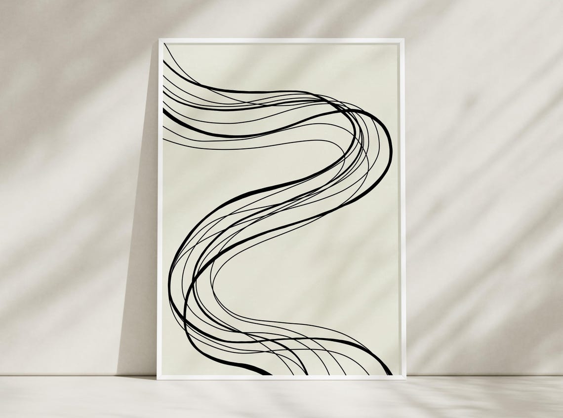 Abstract S Curve Sweeping Black Line Art Modern Cream Poster