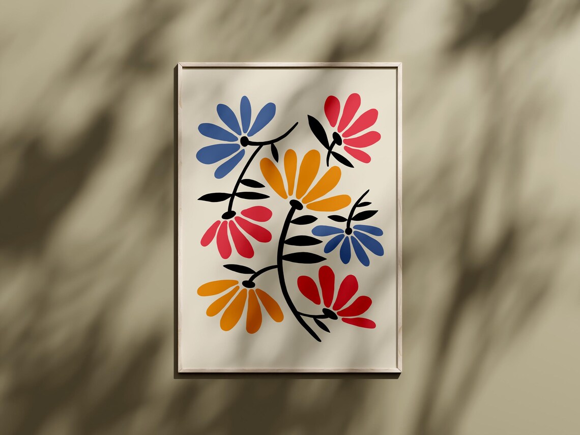 Retro Daisy Flower Illustration Colorful Botanical Wall Art Print - Image 3