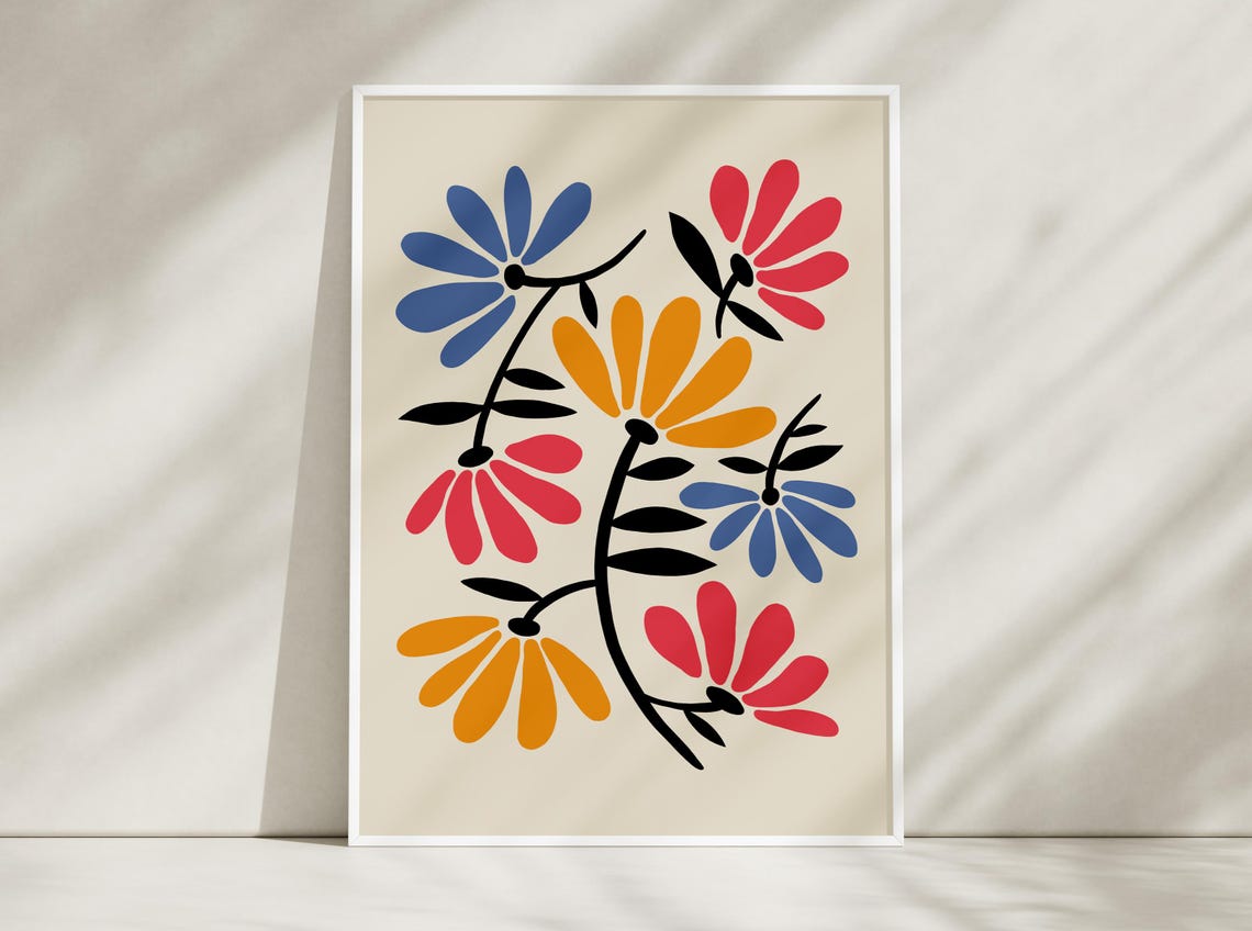 Retro Daisy Flower Illustration Colorful Botanical Wall Art Print - Image 5