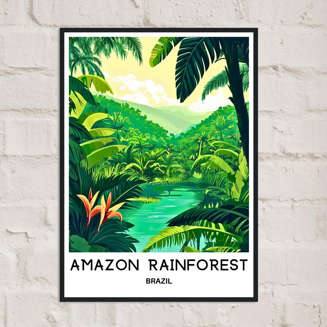 Amazon Rainforest Brazil Lush Green River Palm Fronds Nature Travel Poster - Image 2