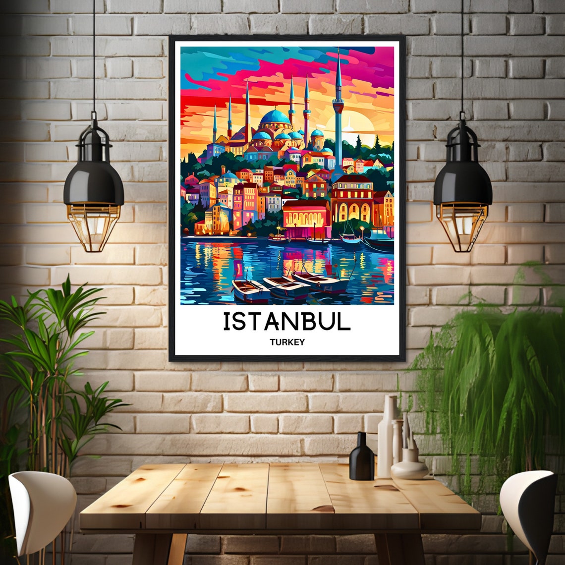Istanbul Turkey Travel Poster Blue Mosque Sunset Bosphorus Boats - Image 3