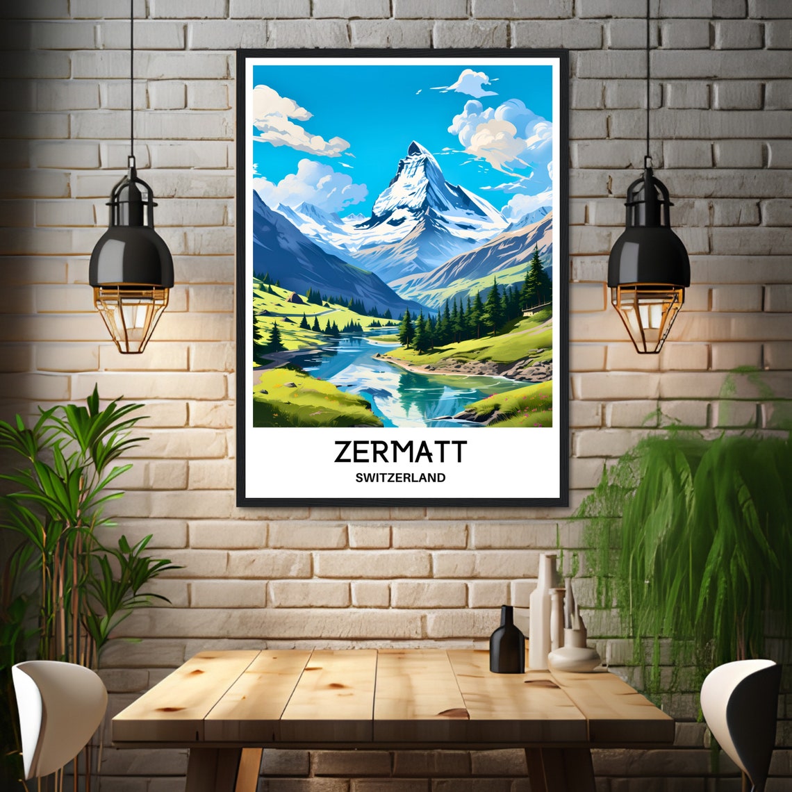 Zermatt Switzerland Matterhorn Snow Peak Blue Alpine Lake Poster - Image 3
