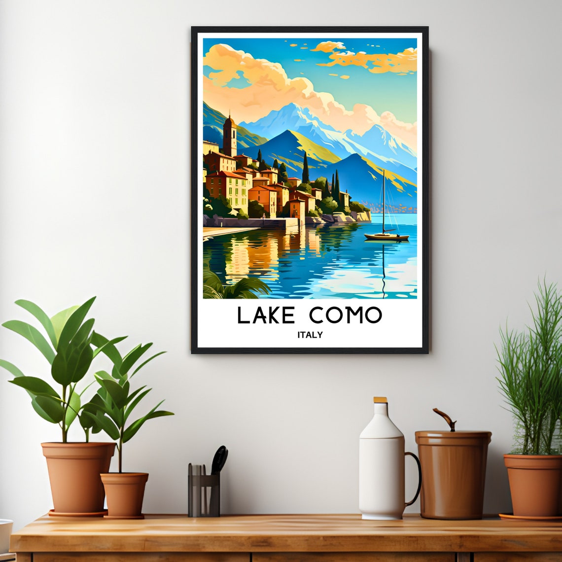Lake Como Italy Lakeside Village Mountain Reflection Travel Poster - Image 3