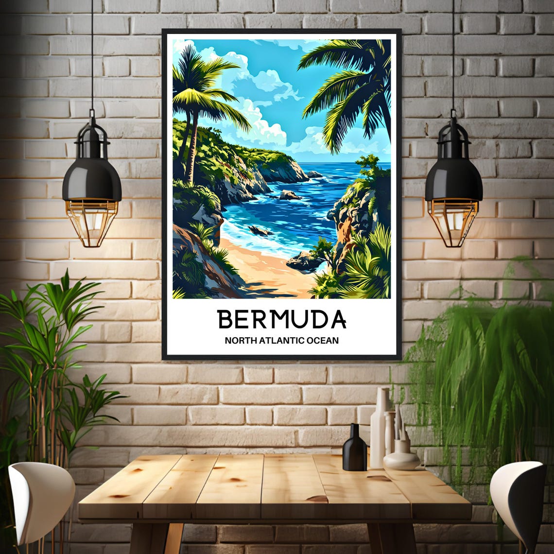 Bermuda North Atlantic Beach Cove Tropical Island Travel Poster - Image 3