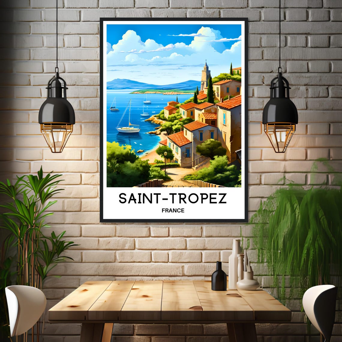 Saint-Tropez Harbor Sailboats Past Village Coast France Poster - Image 3