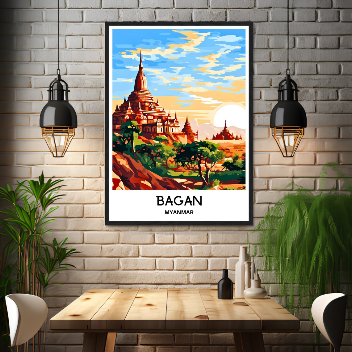 Bagan Myanmar Ancient Temples Golden Sunset Pagodas Travel Poster - Image 3