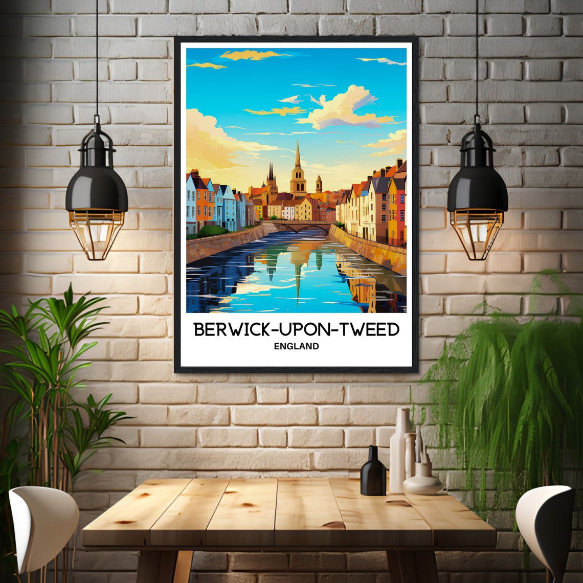 Berwick-upon-Tweed England Riverside Town Golden Reflection Poster - Image 3